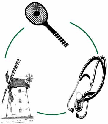 Tennis racket stethoscope and windmill